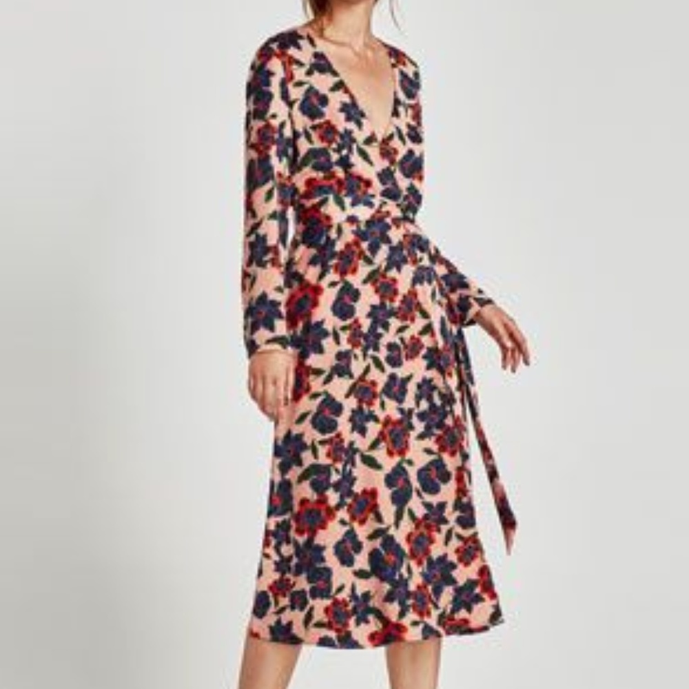 ZARA Trafulac Collection Floral Midi Wrap Dress